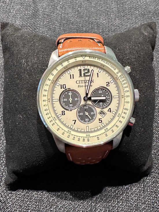 Citizen Other - Citizen Men's Tan Leather Strap Chronograph Watch with Cream Dial